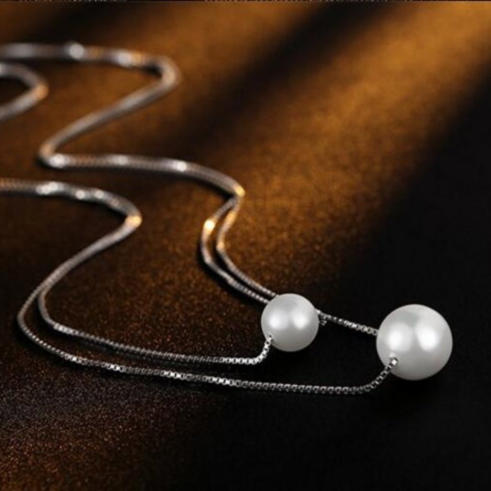 925 Sterling Silver Double Layer Pearl Necklace